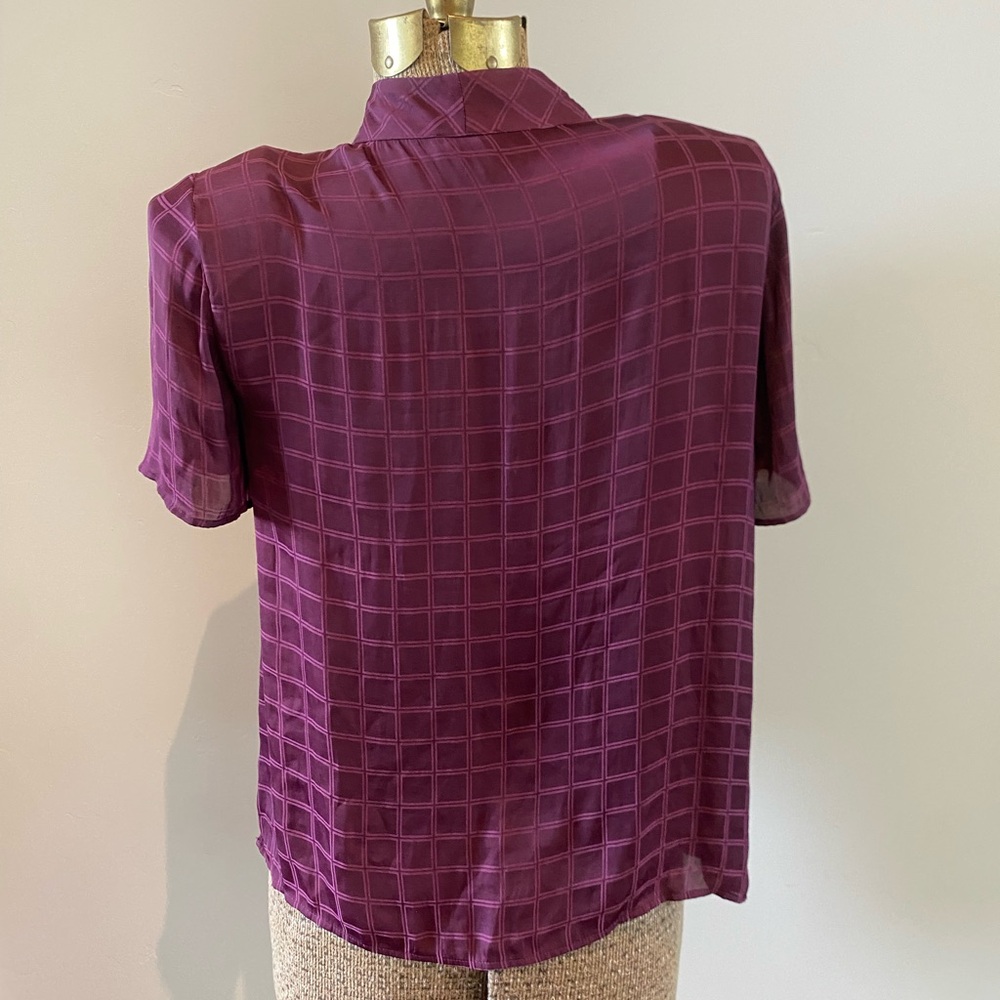 Purple Tie Front Boxy Blouse Fall Perfect silky Medium - Picture 3 of 4